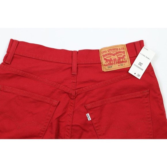 New Levis 569 Mens Size 30 Loose Fit Stretch Denim Jean Shorts Jorts Red - Picture 8 of 10